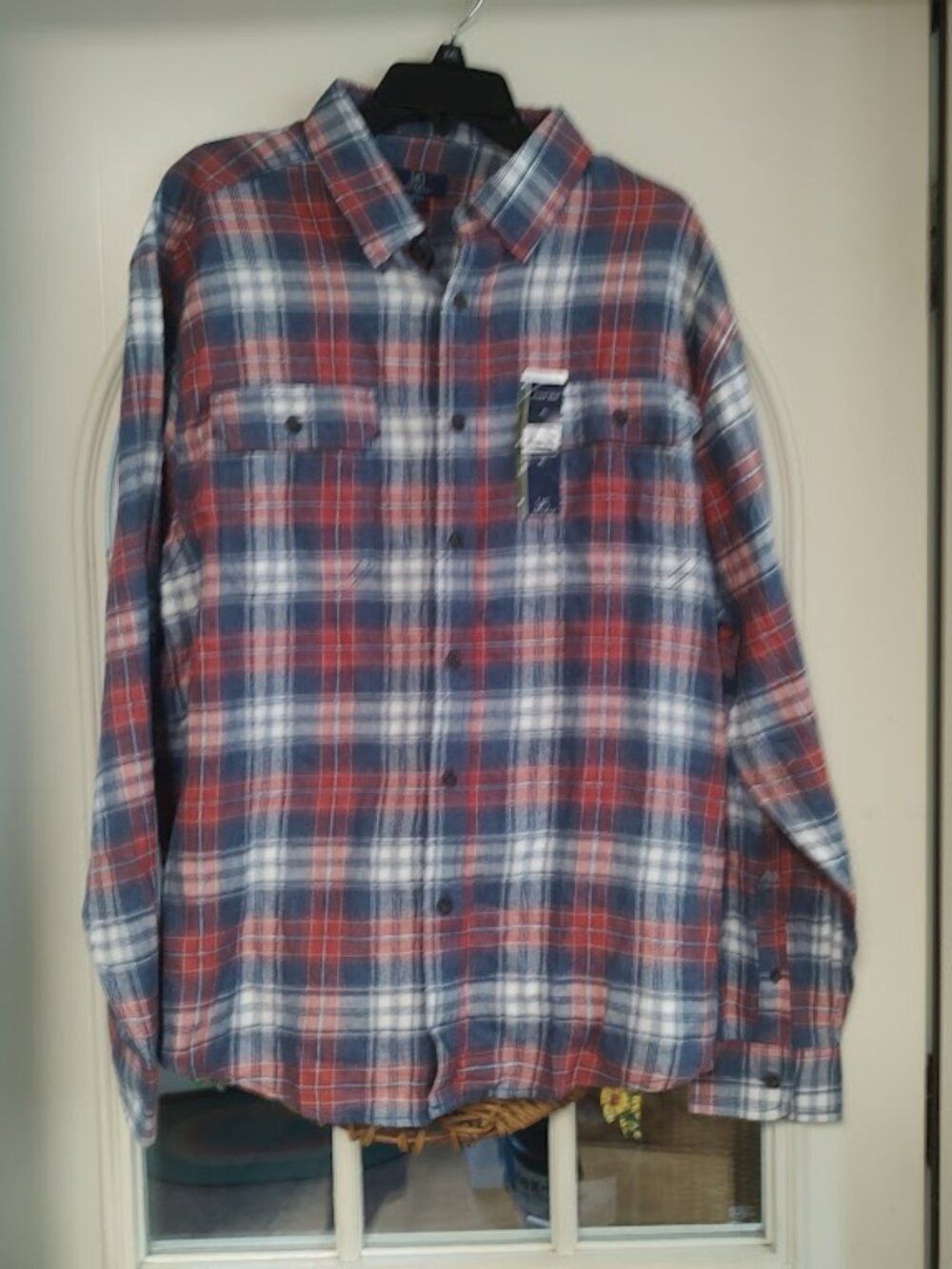 New George Washed Indigo Multi-Color Plaid Super Soft Flannel Shirt Men's XL